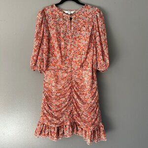 Ever New Melbourne Kylie Ruched Mini Dress Orange Floral SZ 10
